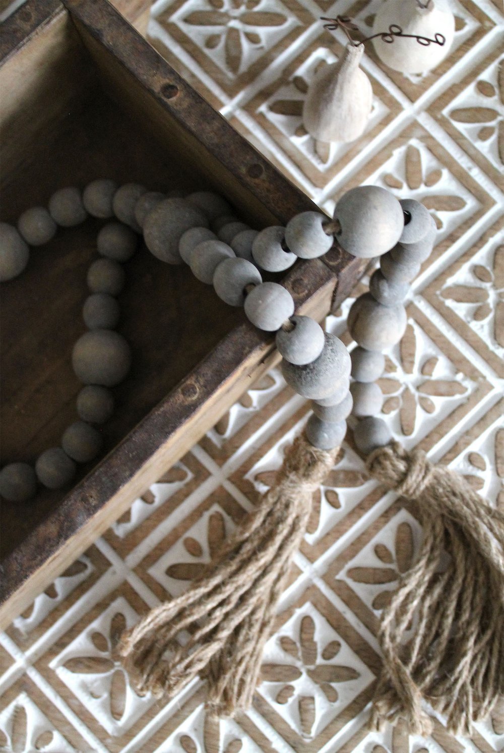 Contemporary Marble Gray Wood Bead Garland Decoration