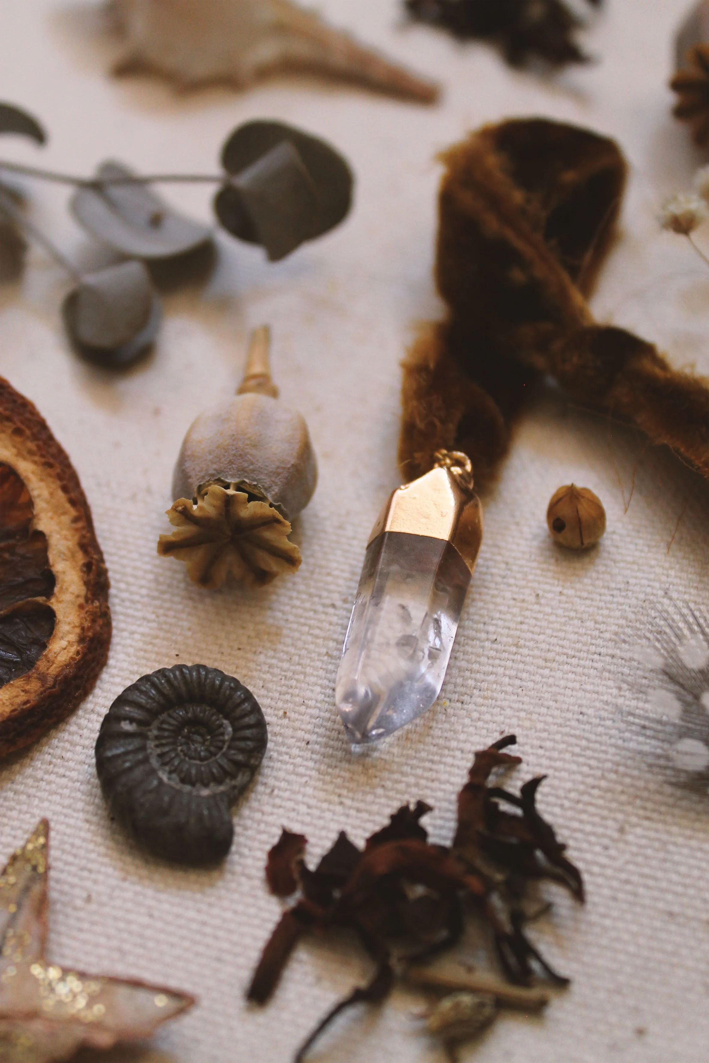 Mystic Quartz Crystal Ornament with Velvet Ribbon