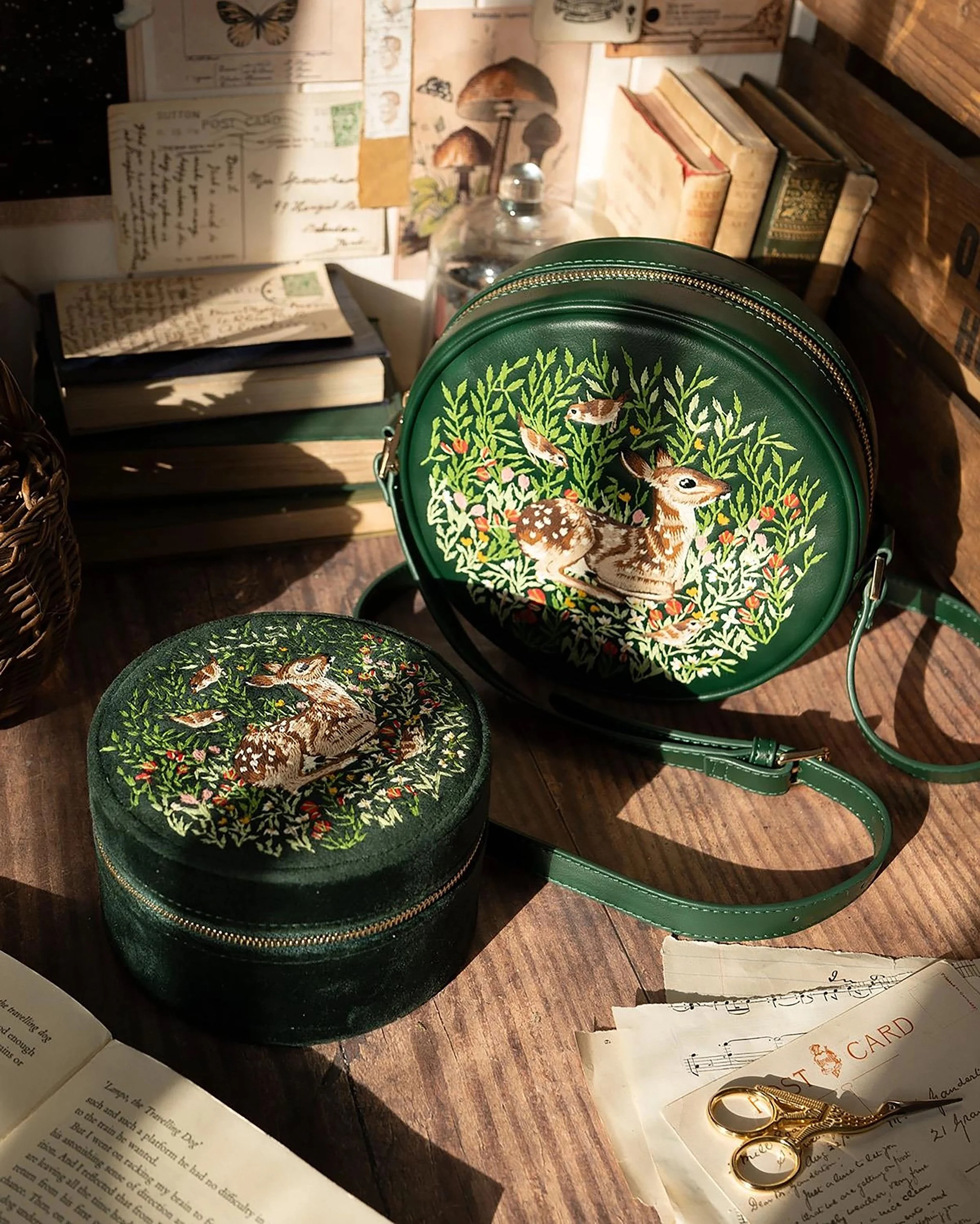 Velvet Embroidered Fawn Jewellery Box