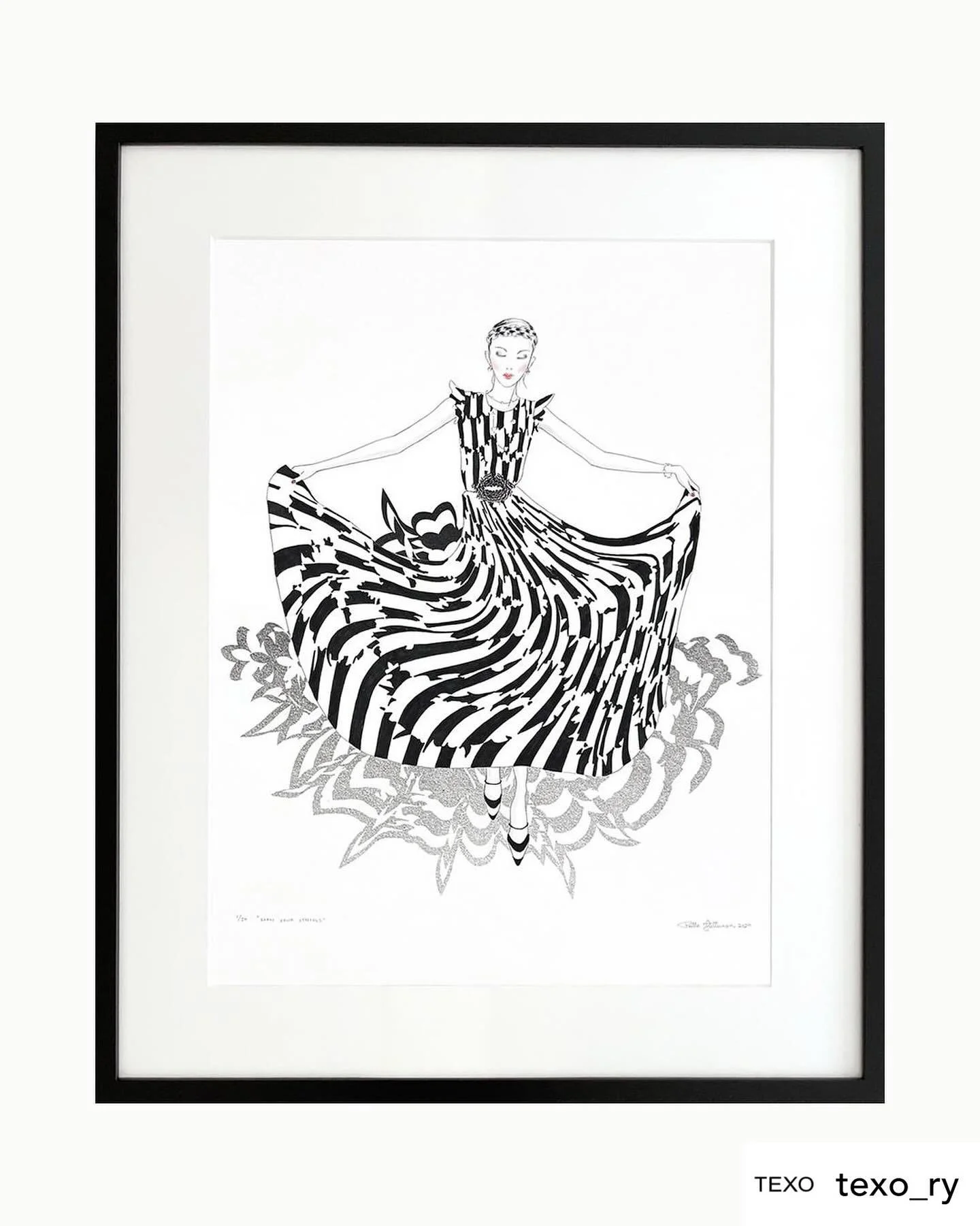 Repost @texo_ry Reetta Hiltunen @reetta_hiltunen 
Earn Your Stripes, 2024

Hahmon mekossa nähtävä Earn Your Stripes -kuosi yhdistää Hiltusen tunnusomaisen suukko-logon raitaelementtiin. Hän luo muotia taiteensa kautta, jossa asukokonaisuudet ja