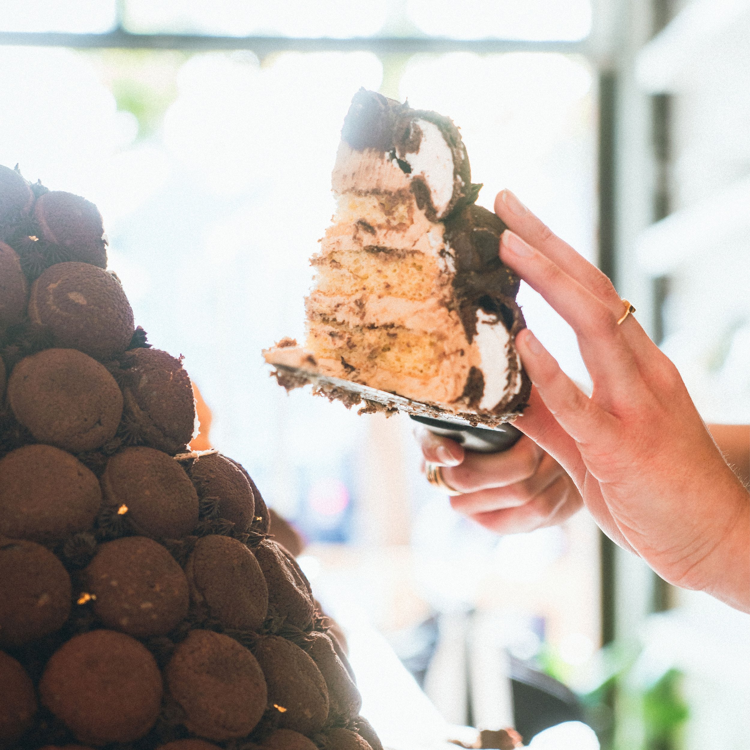 Chocolate Choux Tower action shot.jpg