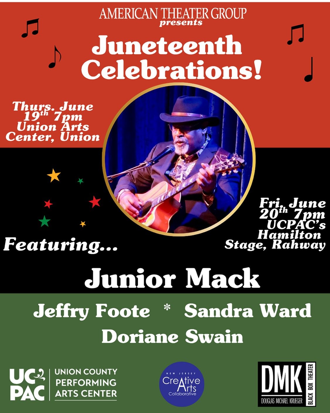 We&rsquo;re proud to honor and celebrate Juneteenth with two performances featuring incredible music, dance and poetry. Get your specially-priced $19-29 tickets at the links in our bio. #juneteenth  #americantheatergroup #juniormack
