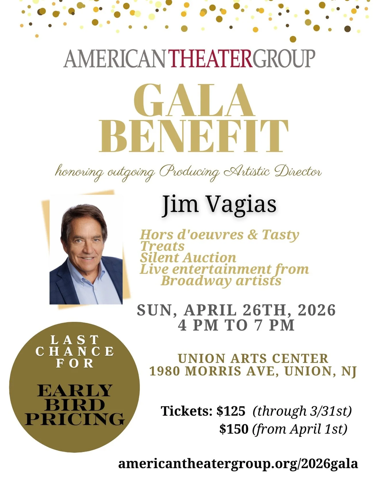 Last chance for special early bird pricing for our Gala Benefit where we&rsquo;ll honor our co-founder and leader Jim Vagias. Don&rsquo;t miss this wonderful event - ticket link in bio.