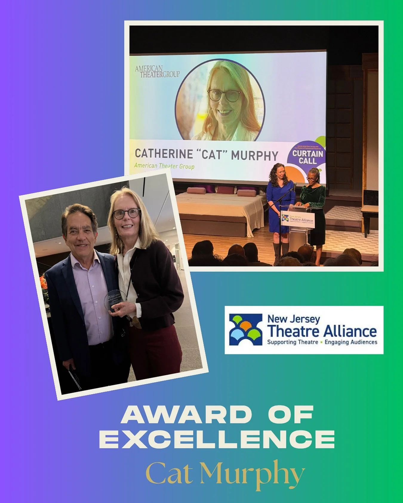 Congratulations to our beloved Production Manager Cat Murphy on her well-deserved Award of Excellence from the @njtheatre Alliance, presented last night at their annual Curtain Call event.