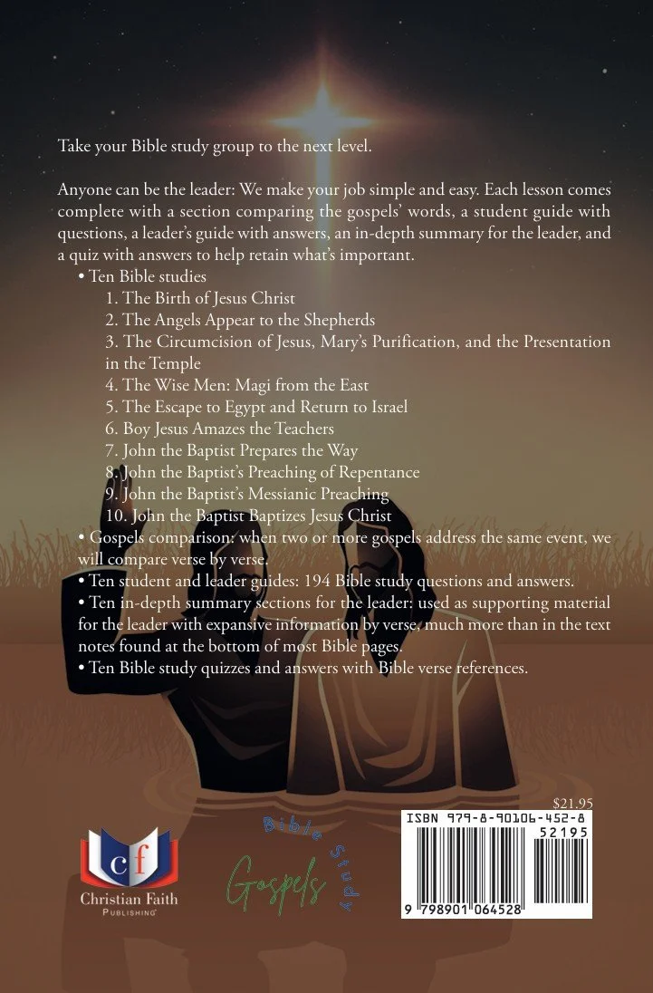 Back cover of a Bible study guide featuring a silhouette of Jesus with a glowing light behind Him, set against a night sky with stars and a grassy field in the foreground.