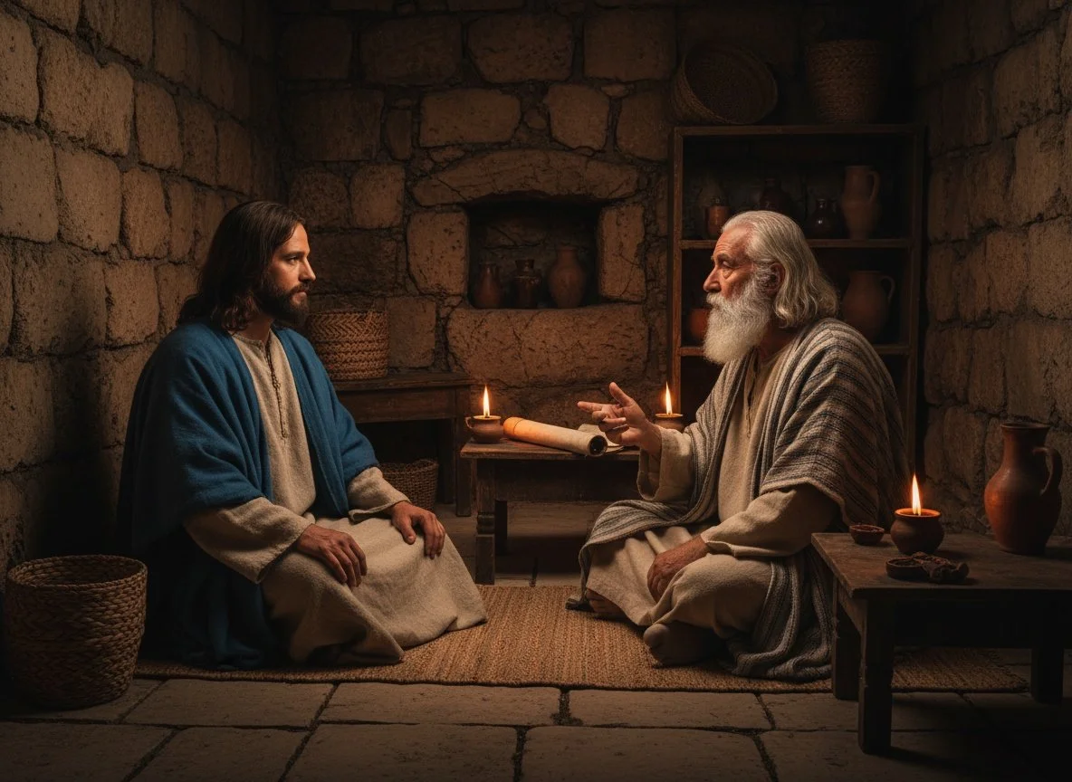 Encourter between Jesus and Nicodemus face to face