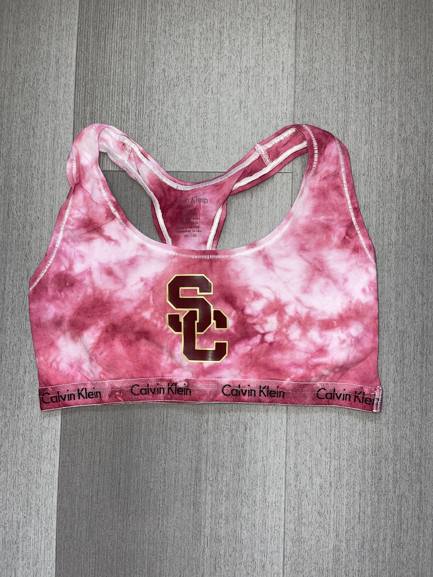 Maroon Tie Dye Calvin Klein bra for the University of Southern California ( USC) -Sample Size Small — 