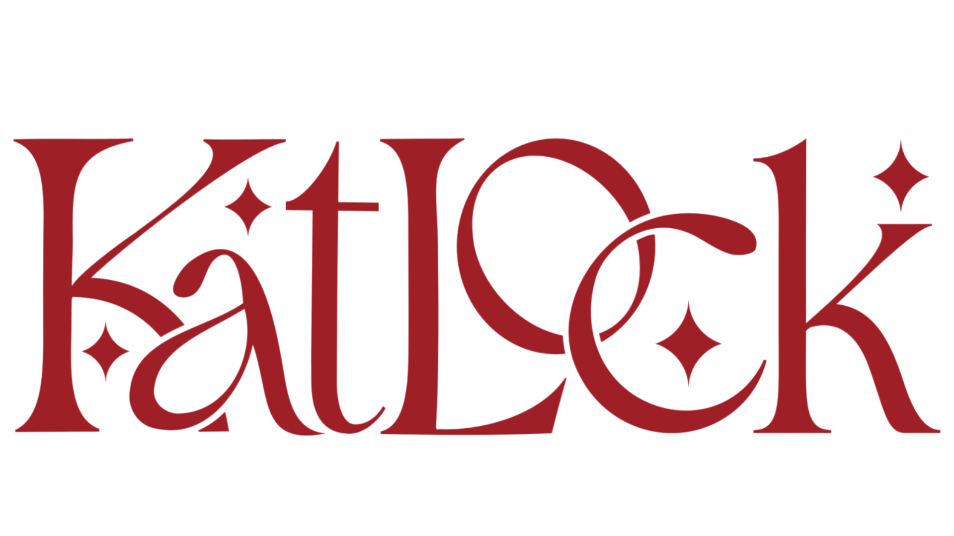 A transparent background with the name "KatLock" written in red, decorative, stylized font with small star-like embellishments.