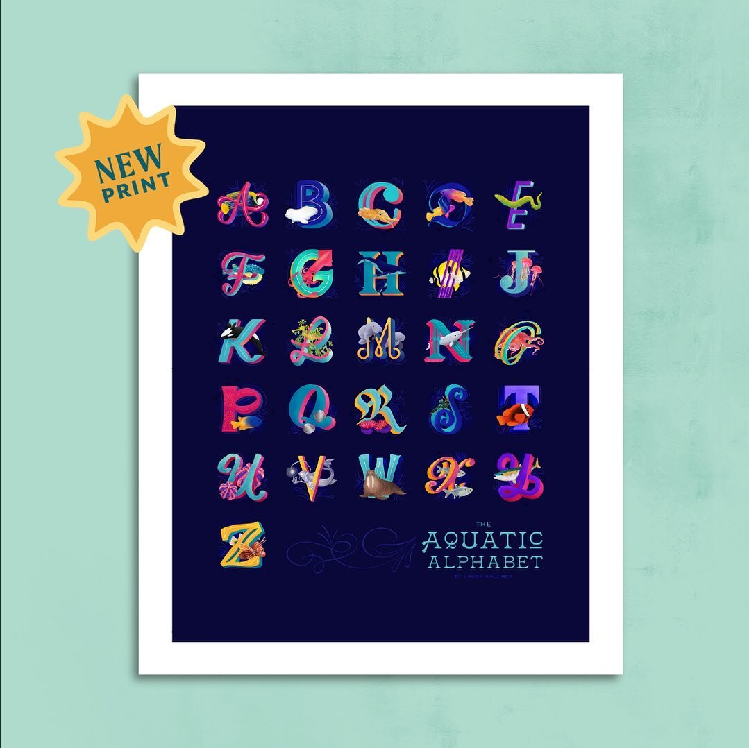 By popular demand, I finally compiled my Aquatic Alphabet series into one print just in time for all the holiday sales. I&rsquo;m really pleased with how it turned out. You can get this and individual letter prints through the link in bio. 👆🛍🐋