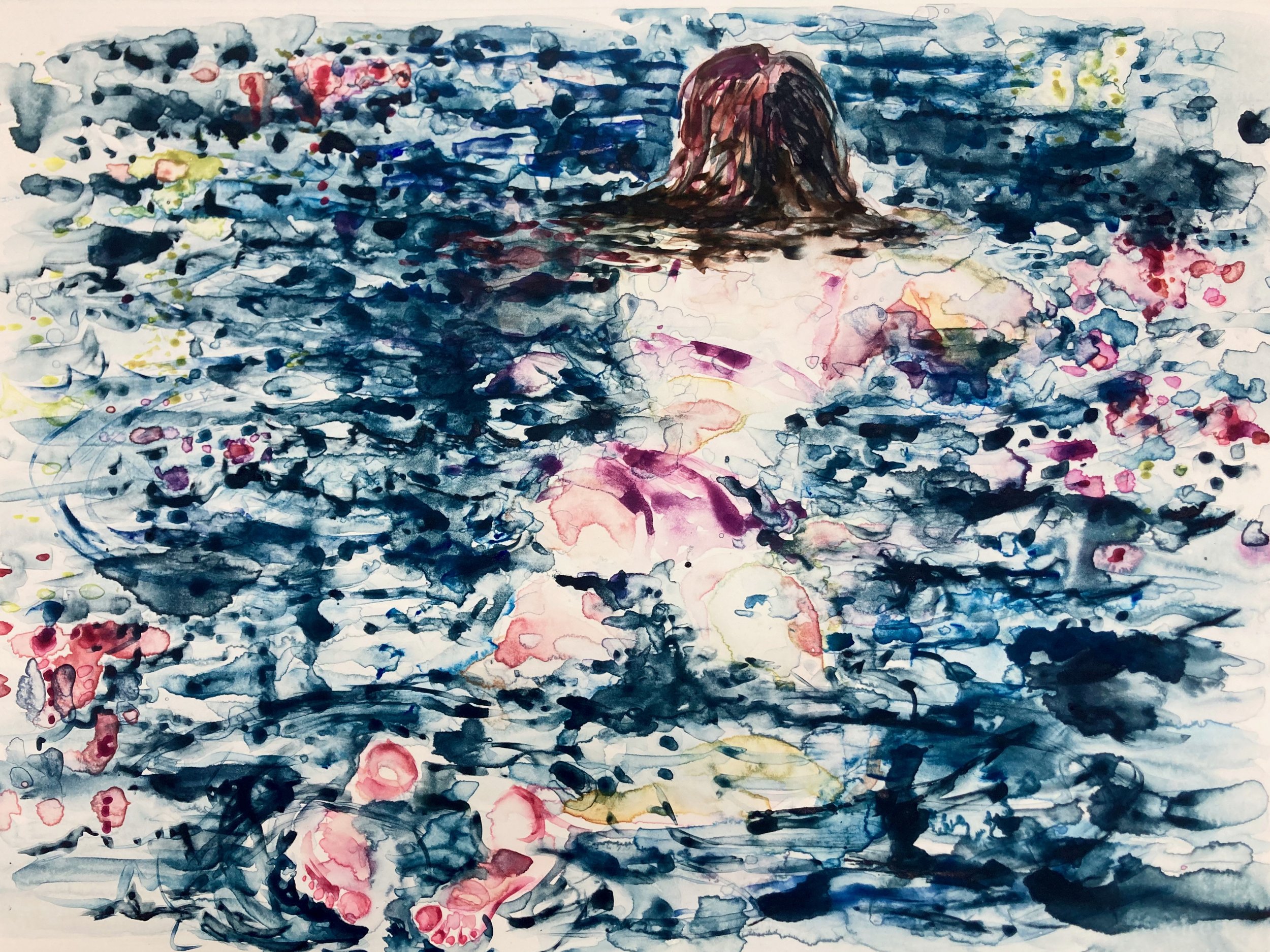 Night Swimmer, Watercolor Monoprint, 22"x30", $1,600