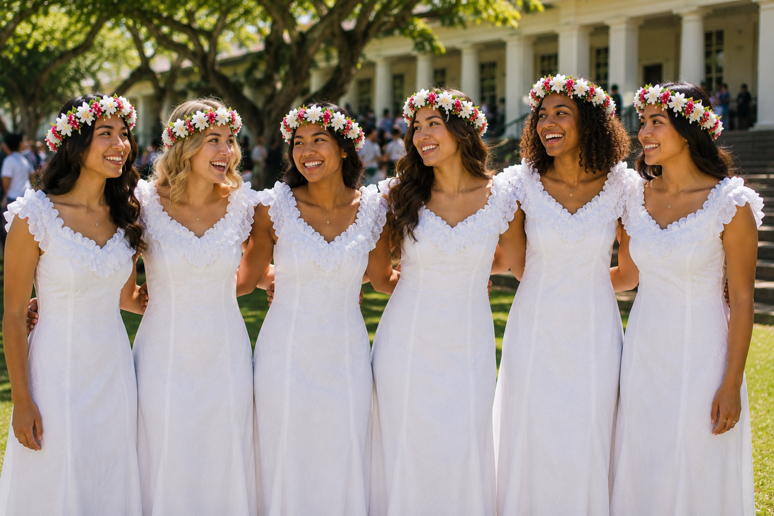Graduation Dress in Hawaii wearing white traditional dresses