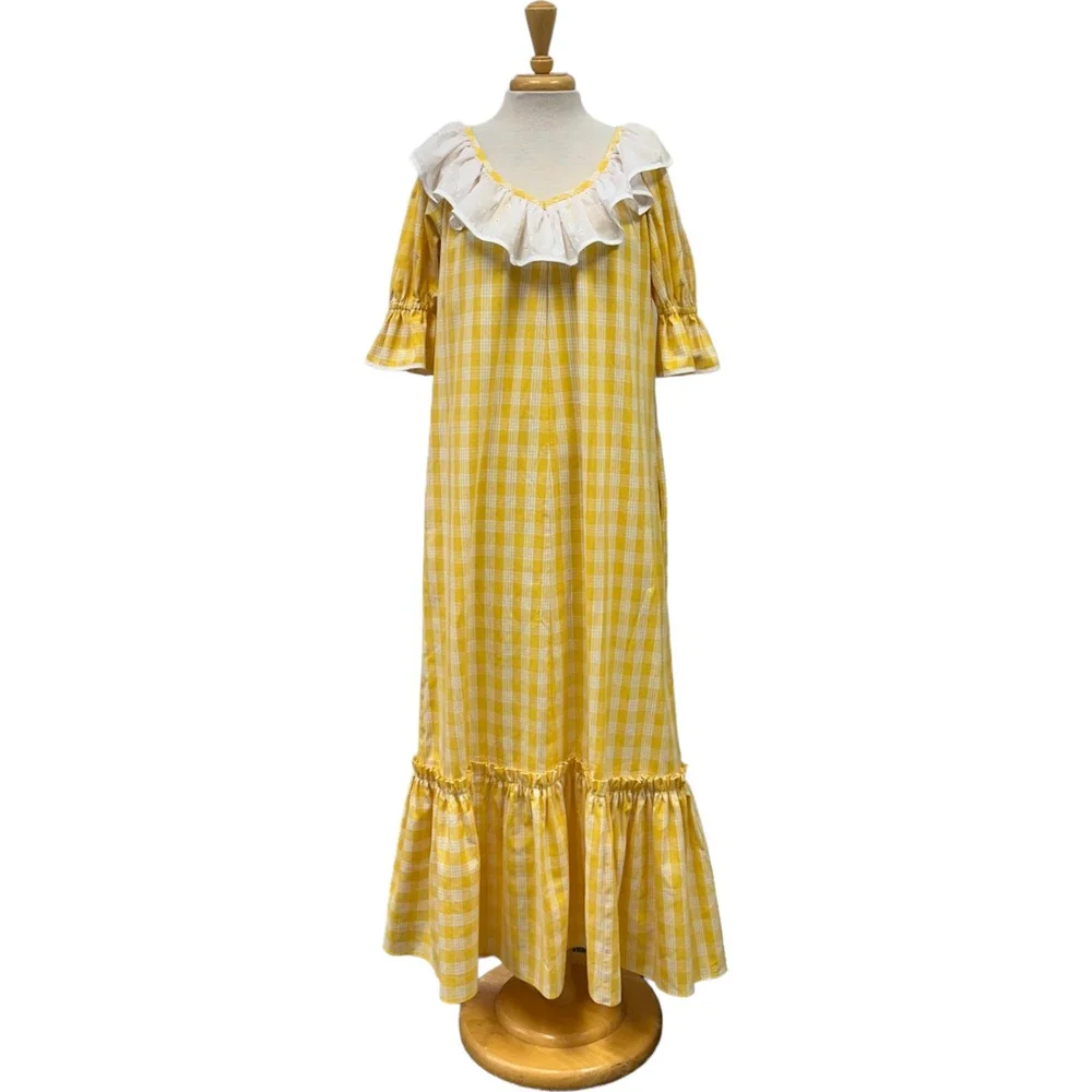 Yellow Palaka Muumuu with White Ruffle 8631 — Princess Kaiulani - Main Image