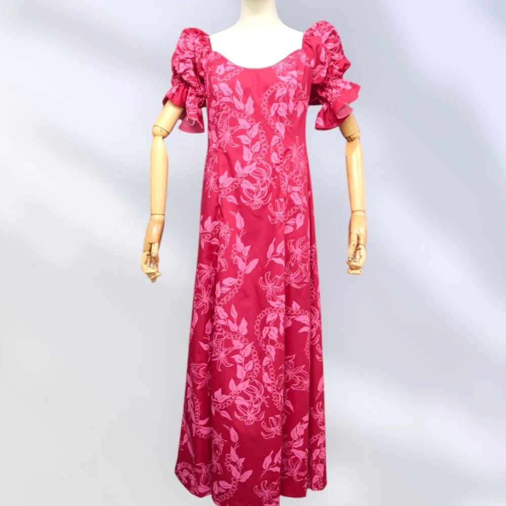 Elegant Pink Hawaiian Long Flare Dress 2866  Princess Kaiulani Fashions Publications