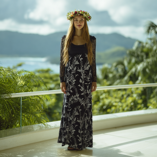 hawaiian formal dress code Light Blue Long A-Line Prom Dress with Flowers Sky Blue / Small main image 1