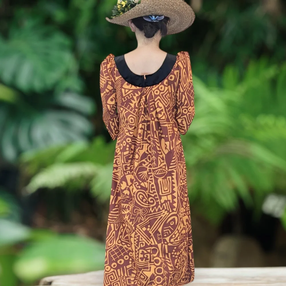 Crimson Tribal Muumuu Dress with Black Collar MR144