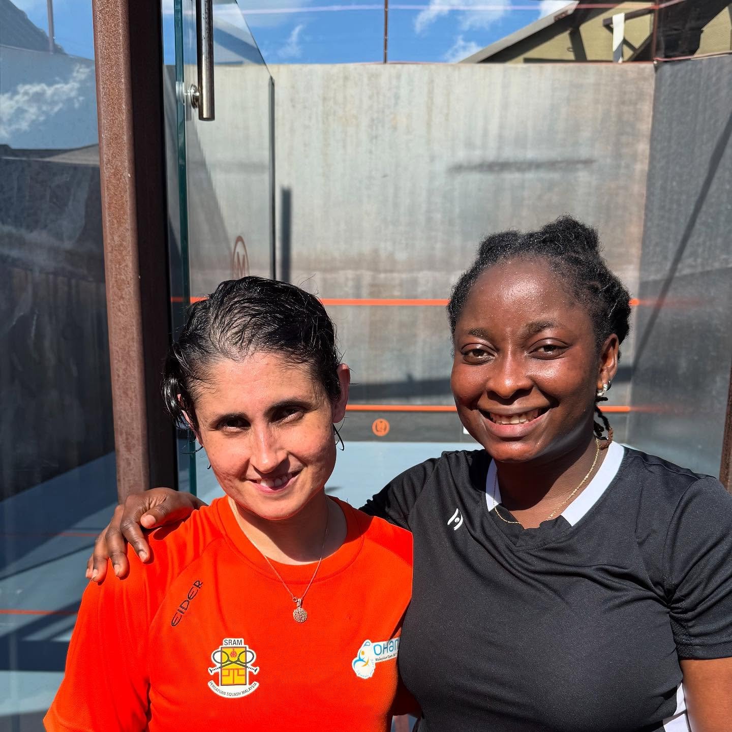 Anam Mustafa Aziz from Pakistan and Busayo Olatunji from Nigeria practice on the steel court in Queens NYC for the first PSA Women&rsquo;s Tour Event on the steel court in Maspeth. 

The Maspeth Welding Women&rsquo;s Steel Court Championship from Jun