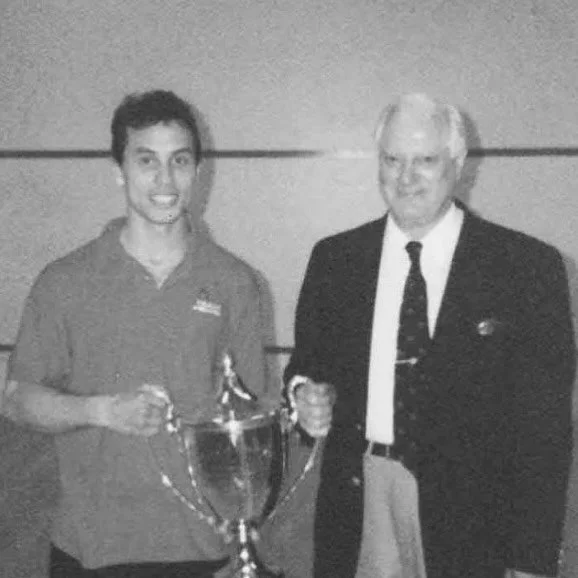 Back to the future! 

Historic matchup &mdash; Richard Chin vs John Musto this Saturday 10/18/25 on NY Masters Squash Day at Maspeth Squash at 3:00 pm. Visitors are welcome. 

Richard Chin, squash master and head pro at The Harvard Club, is pictured 