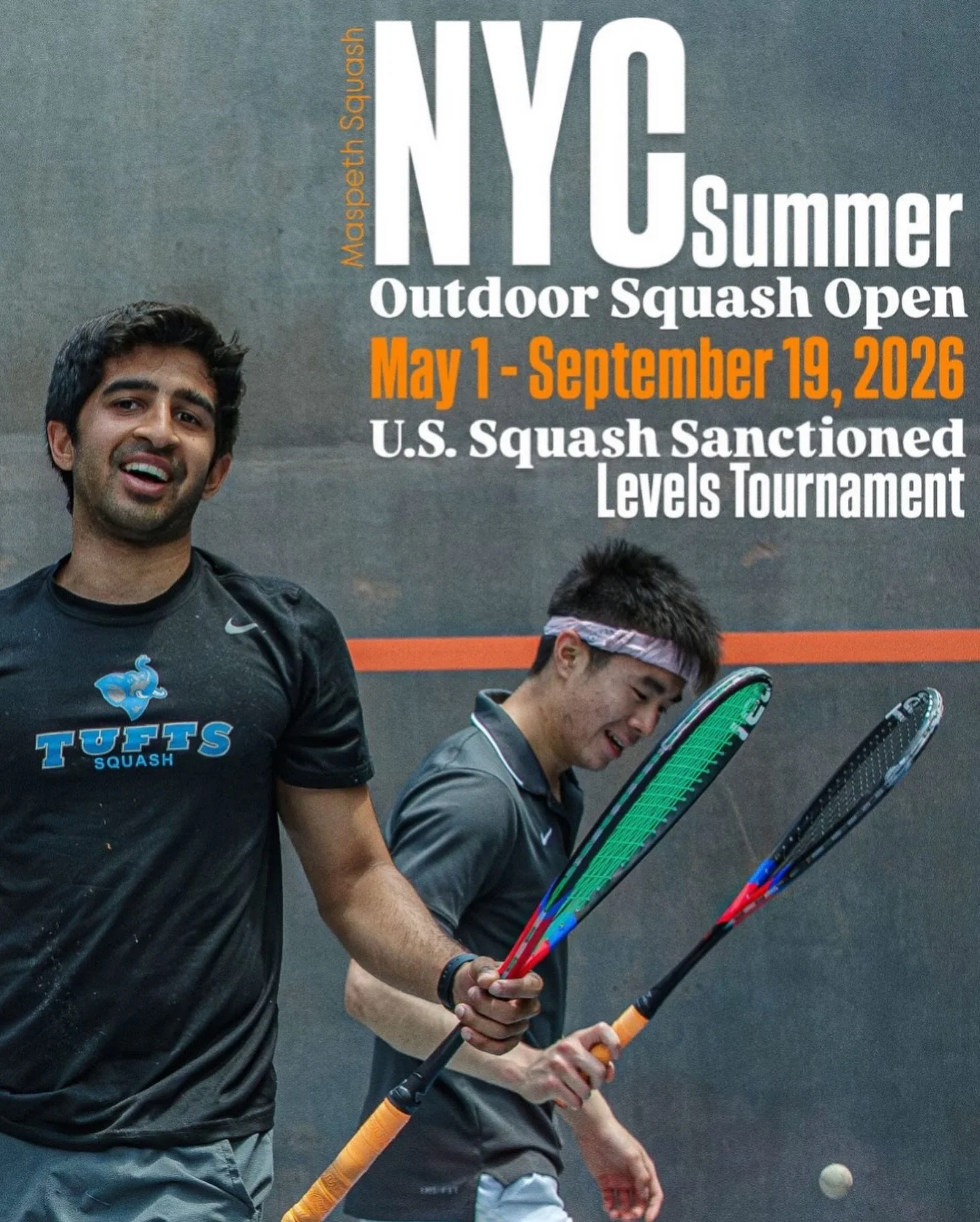 NYC Summer
Outdoor Squash Open
May 1 - September 19, 2026

US Squash-sanctioned levels tournament, with an Open, A, B, C, and D draw; each draw is limited to 24 players. This is a self-scheduling tournament under supervision, with a timetable for com