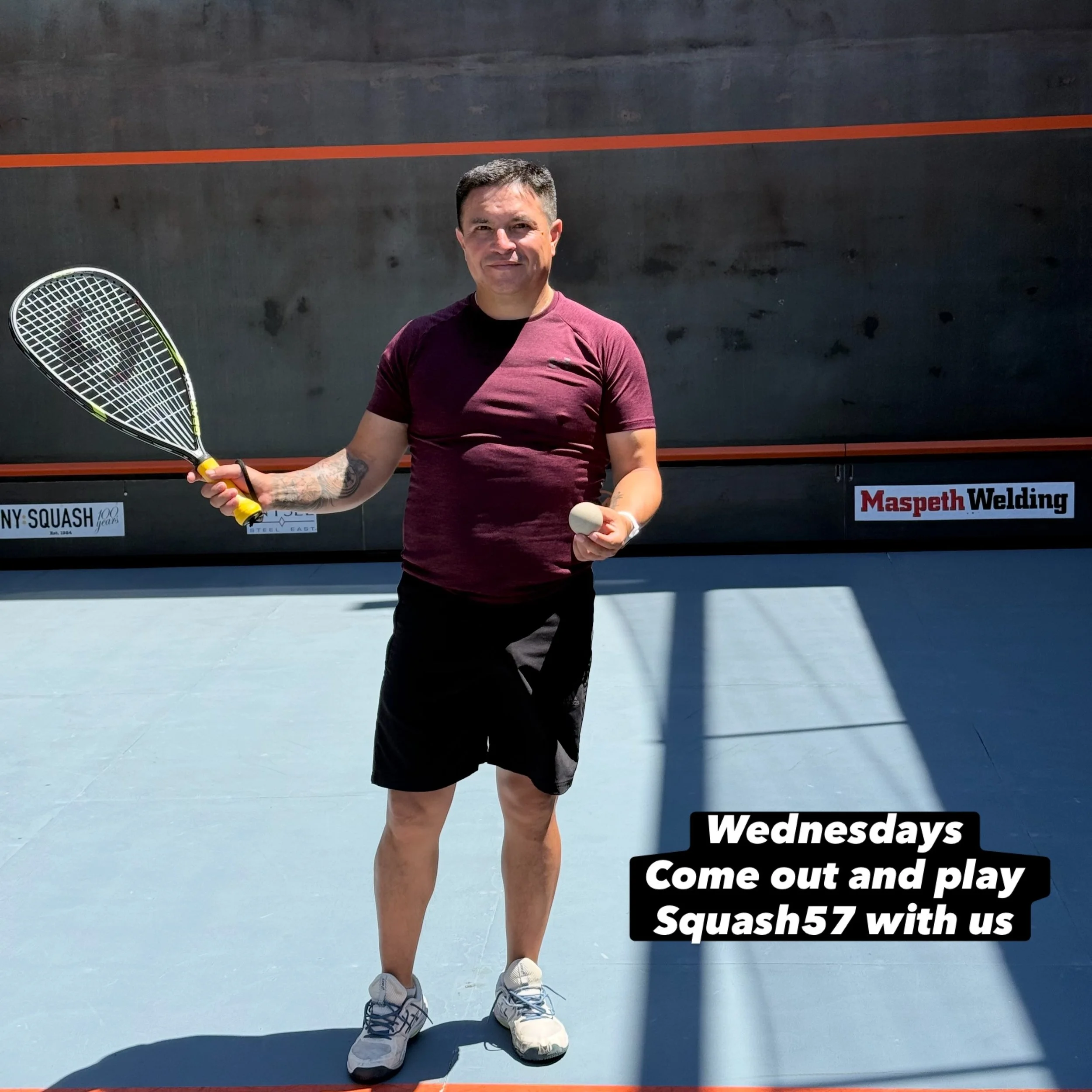On Wednesdays, we play Squash57. Come out and play with JJ and the Rock. 

Try it. You&rsquo;ll like it. #squash #outdoorsquash #squash57

@jj.jaramillo2507 @rgibralter @ussquash @nysquash