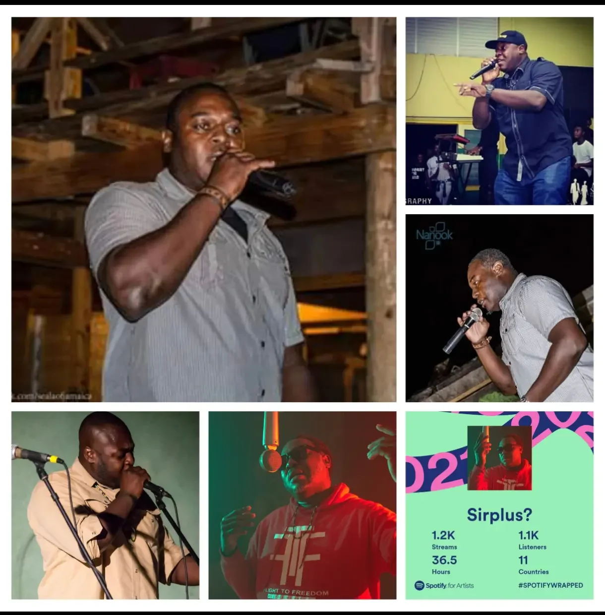 A collage of six photos featuring men performing, mostly singing into microphones, on stage or in a studio. The images depict a music or singing performance setting.