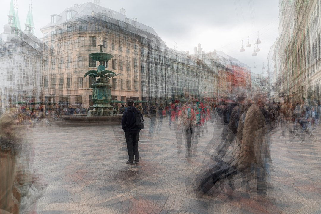 Admiring the Stork Fountain