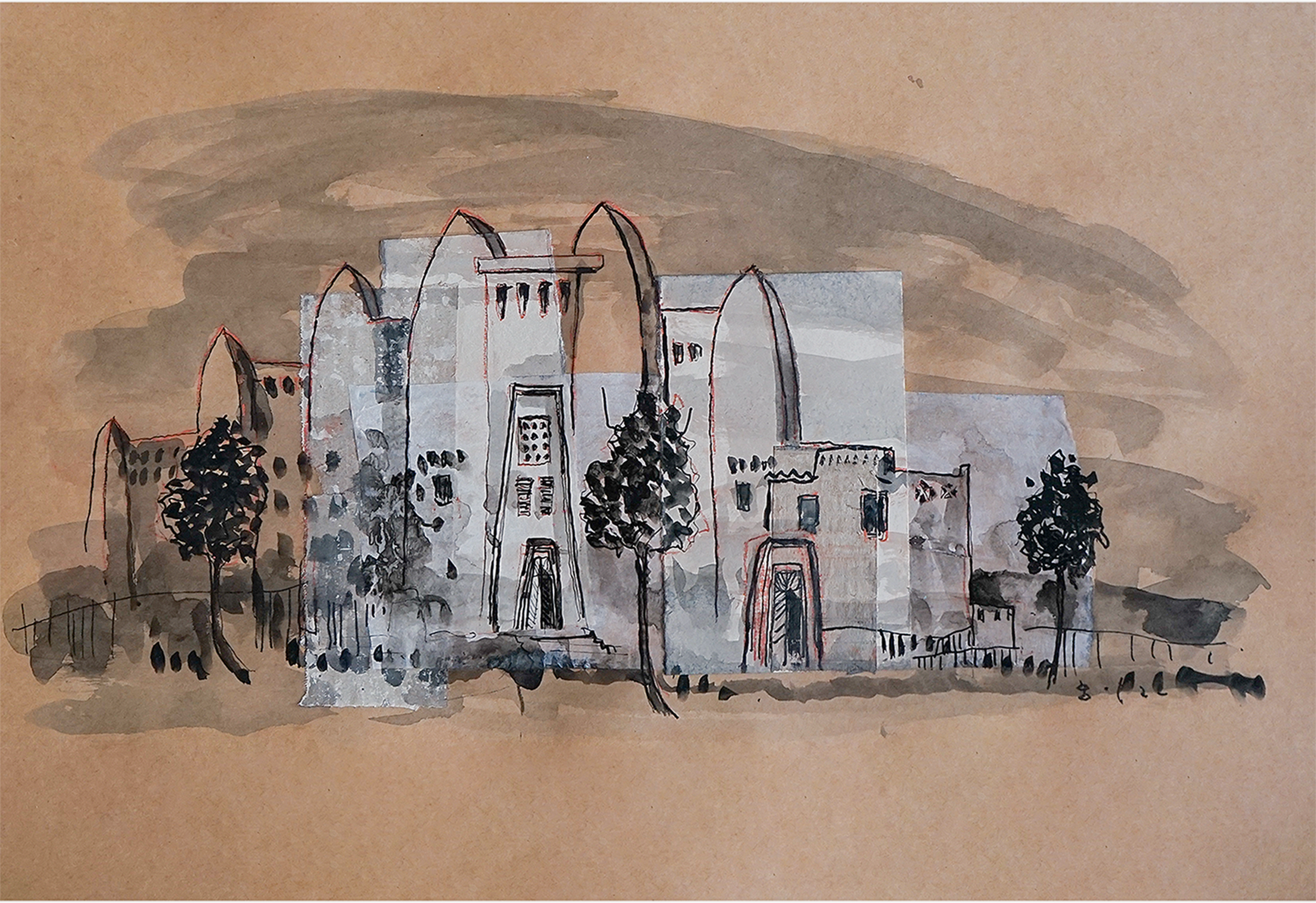 Gopal Dagnogo_Étude architecturée #14_2025_Technique mixte sur papier_35x50cm_OH GALLERY.png