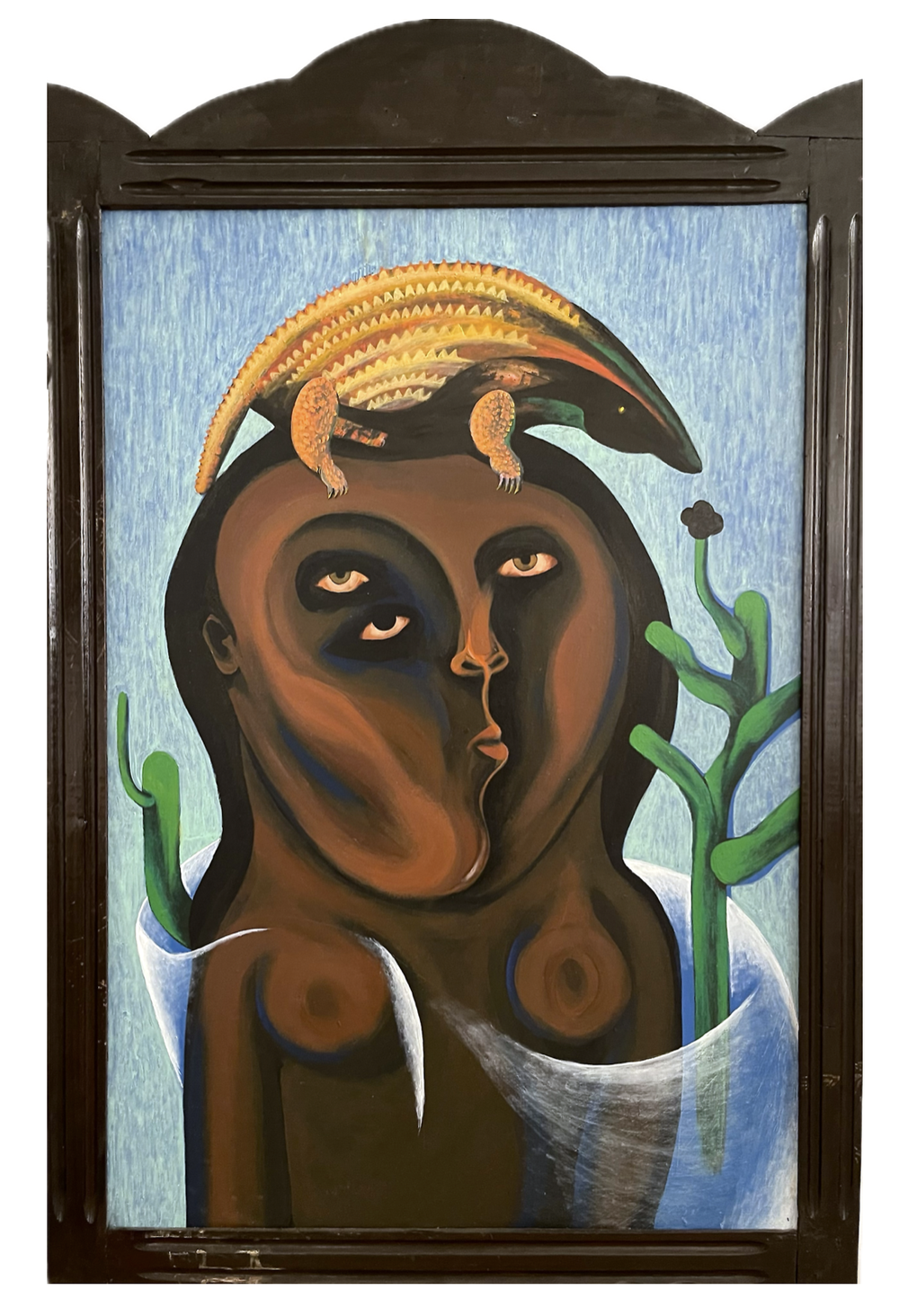 Souad Abdelrasoul_Black roses_2023_Acrylic on canvas and old wooden frame_103 x 67 cm.png