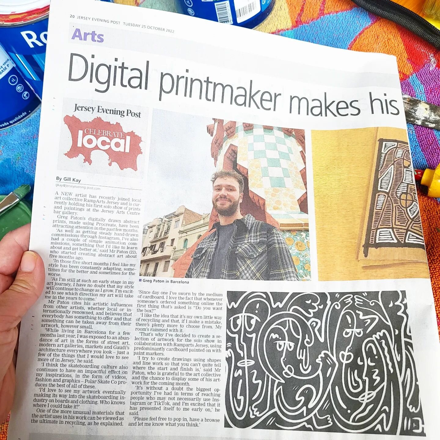 SMASHING IT 👊

Thank you @jepnews for this special feature on the newest member of our crew!

Find out more about @greg__paton in today's local paper, and catch his original @garchivep artworks on display FOR SALE at @jerseyartscentre NOW 👈

&quot;