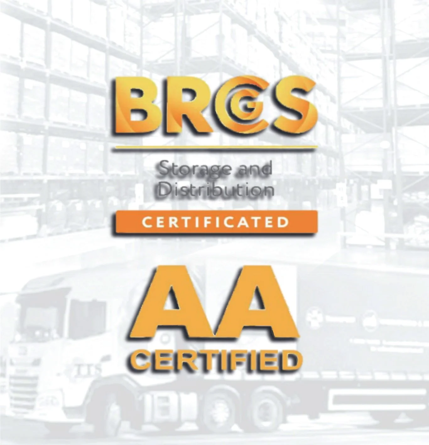 Certification badge from BRGS indicating storage and distribution certification, with a rating of AAA.