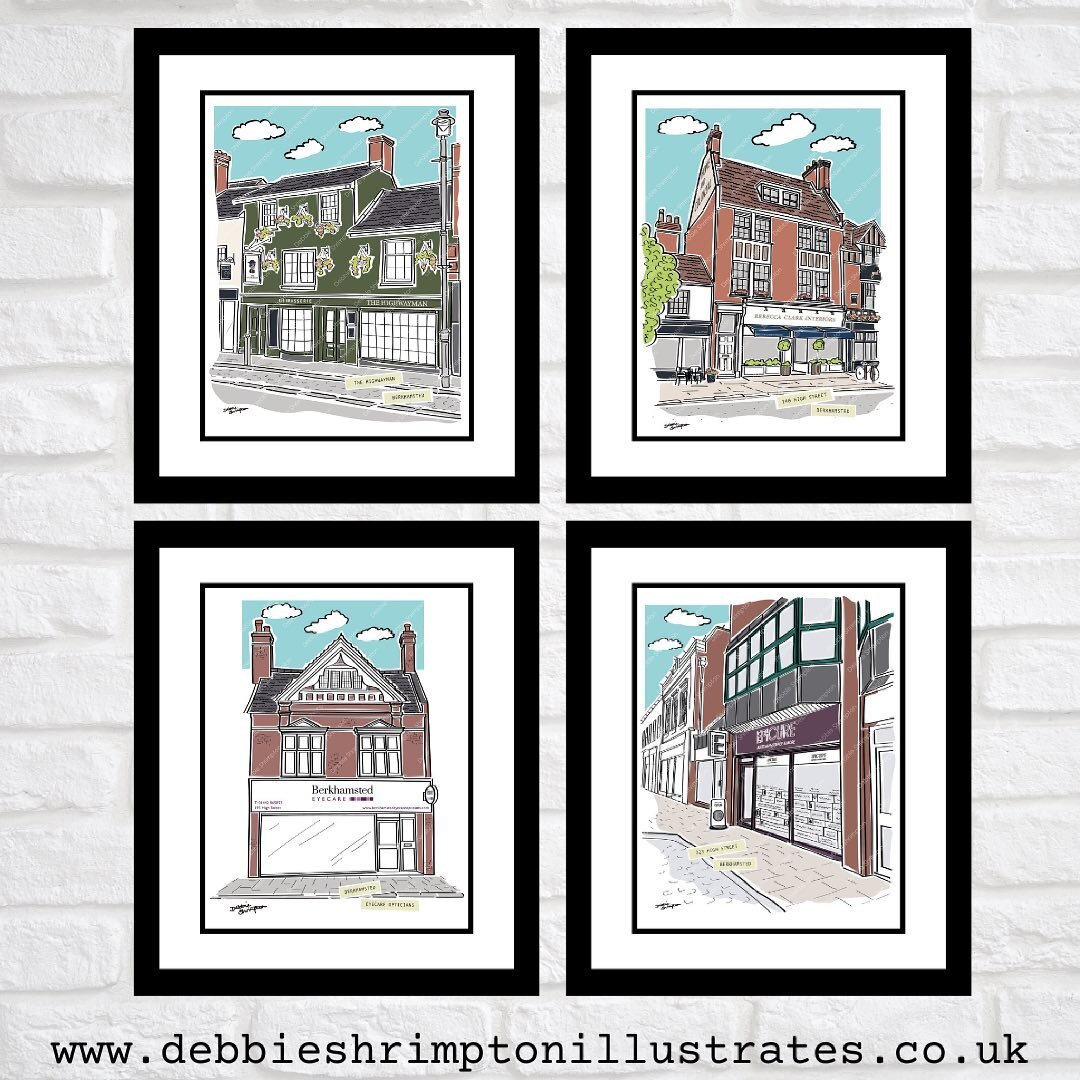 Loving celebrating our fabulous Berkhamsted High Street with illustration commissions of so many beautiful buildings and wonderful business. 
When the sun is shining it really feels like Berko has its post Covid Mojo back. 

New commissions welcome, 