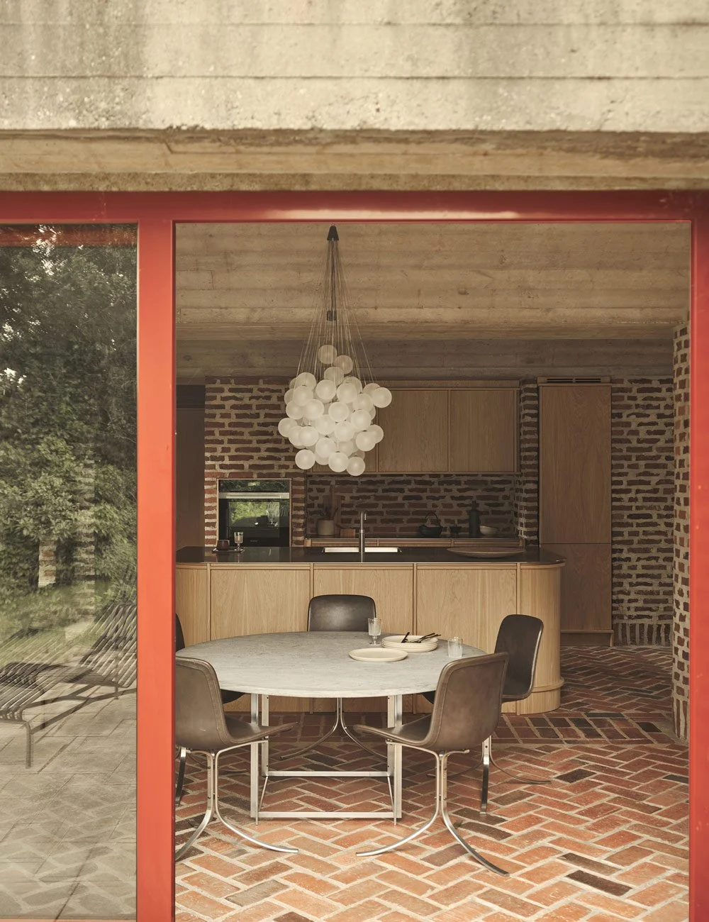 Interior of a 1970s modernist house with classic Danish design furniture.