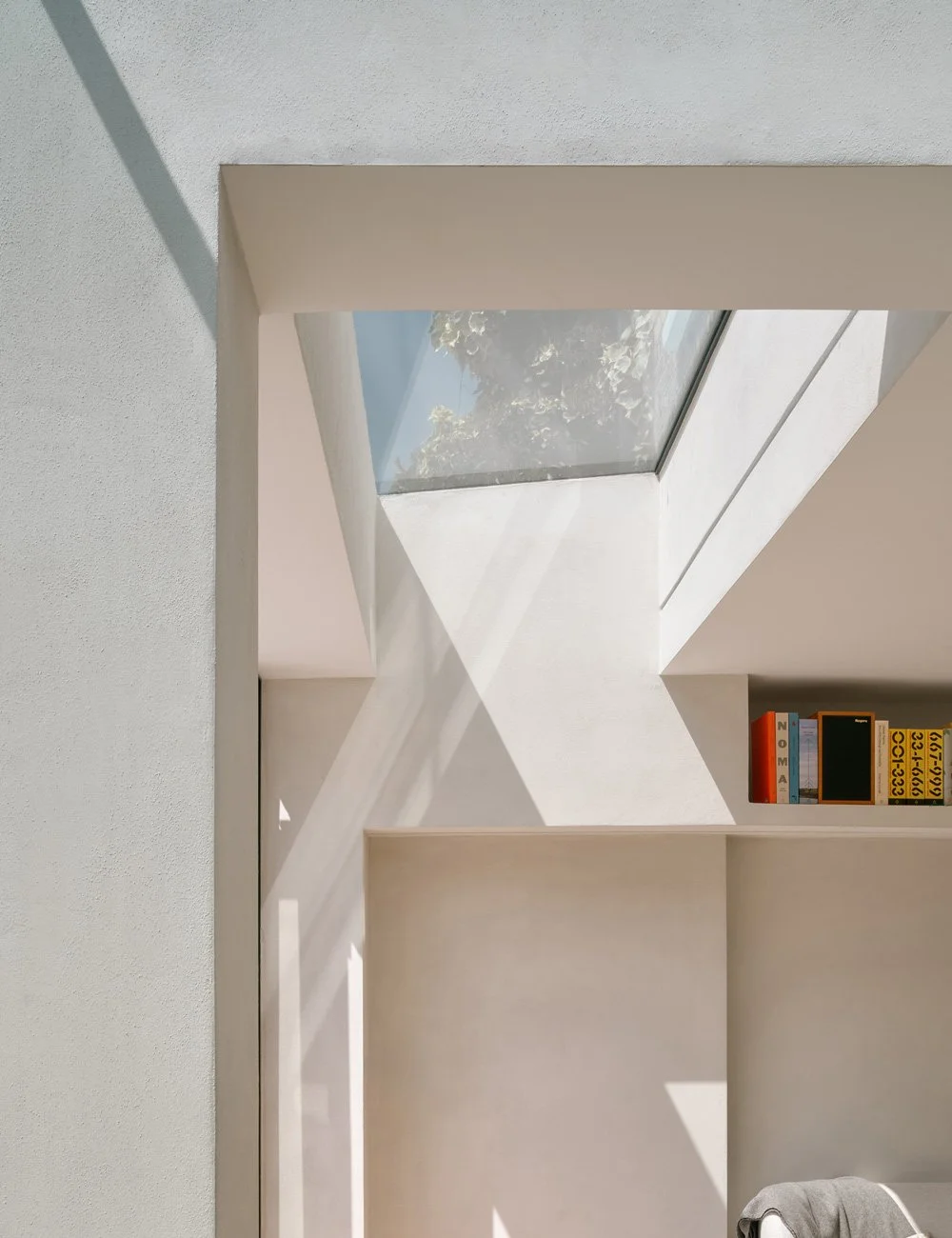 Close-up of the architectural rooflight in the contemporary extension of a Victorian townhouse in North London.