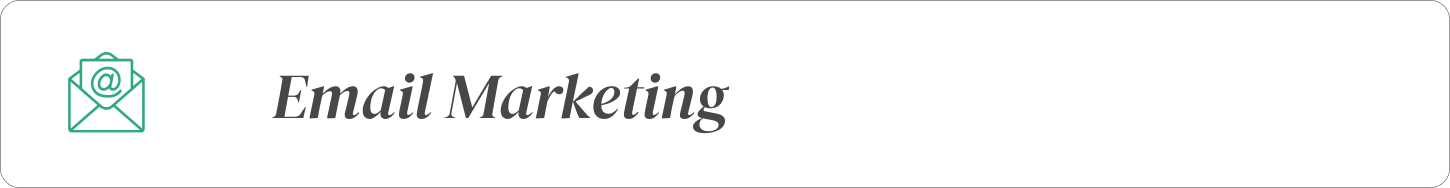 An illustration of an email icon next to the words 'Email Marketing' in black and green text.