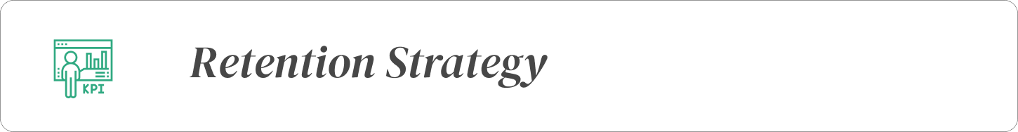 Graphic illustration of a retention strategy with a KPI icon, including a person and bar charts.