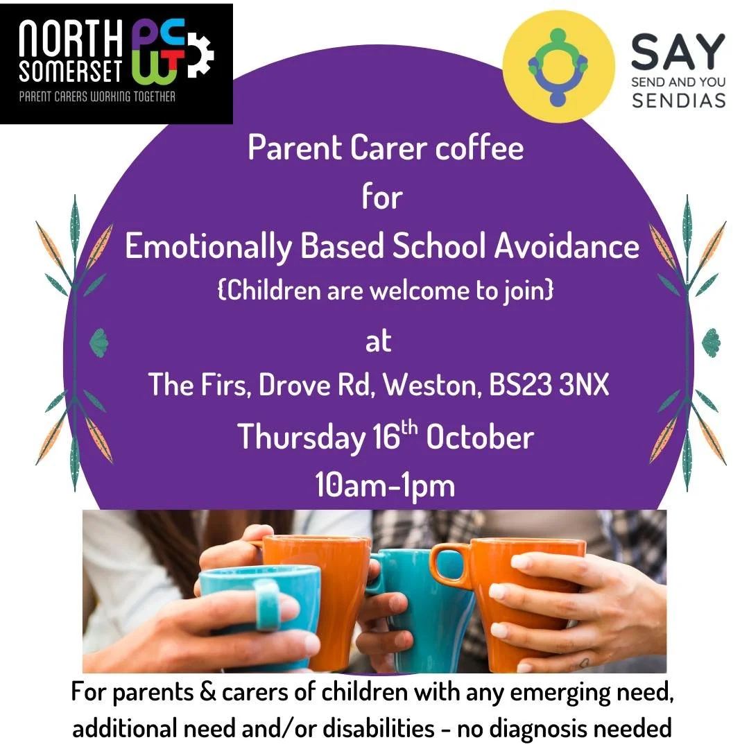 Struggling with Emotionally Based School Avoidance (EBSA)? Join our Peer Support Coffee session to connect with other families and get support! 💜We're joined by SEND and You (SAY), a SENDIAS service, to answer your questions on all things SEND. #EBS