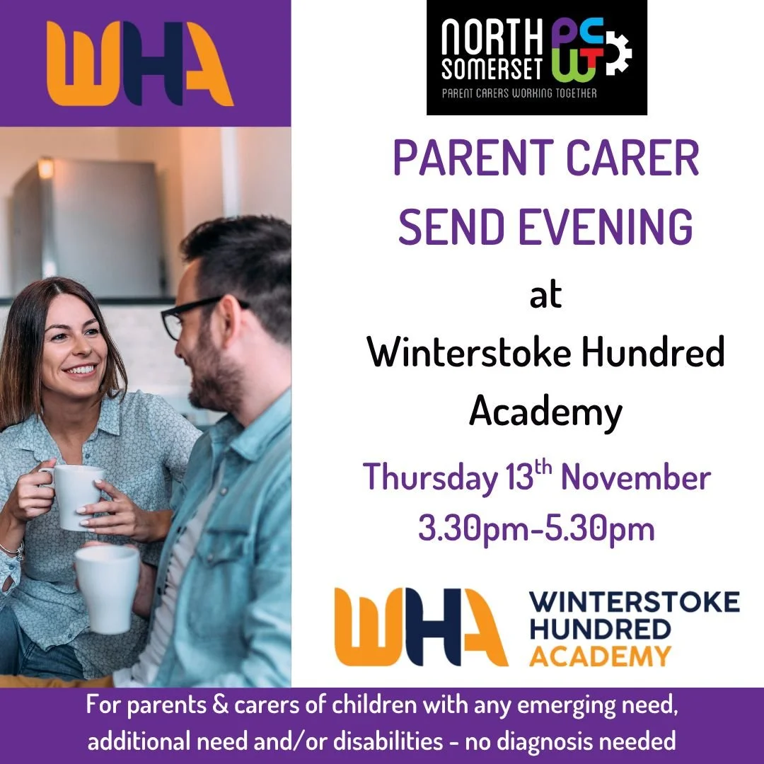 Winterstoke Hundred Academy SEND Evening Alert! 📢

We are happy to confirm that we will be attending WHA's upcoming SEND Evening 💫

This is an opportunity for all Parent Carers with children attending the school. 

Key information: No diagnosis is 