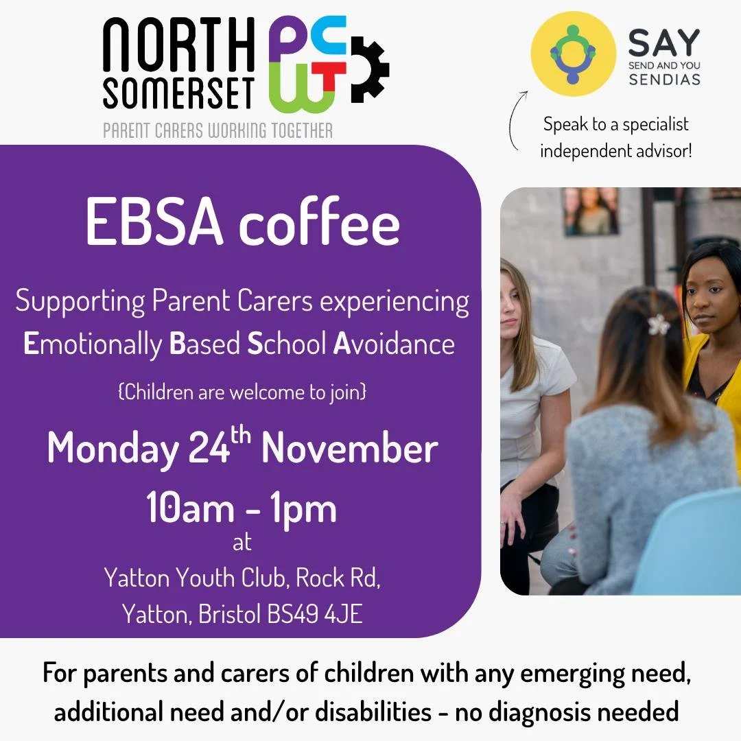 Struggling with Emotionally Based School Avoidance (EBSA)? Join our Peer Support Coffee session to connect with other families and get support! 💜We're joined by SEND and You (SAY), a SENDIAS service, to answer your questions on all things SEND. #EBS