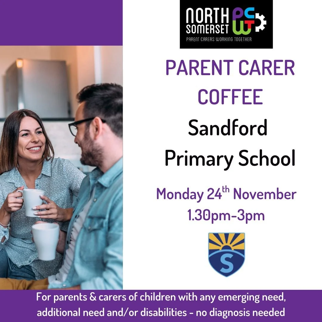 📣Parent Carers with children at Sandford Primary School - this one is for you 🙌

Join us for a drink ☕ and a chat to talk through any concerns, or emerging needs your child may have. We are here to be a listening ear,  and to signpost you to any su