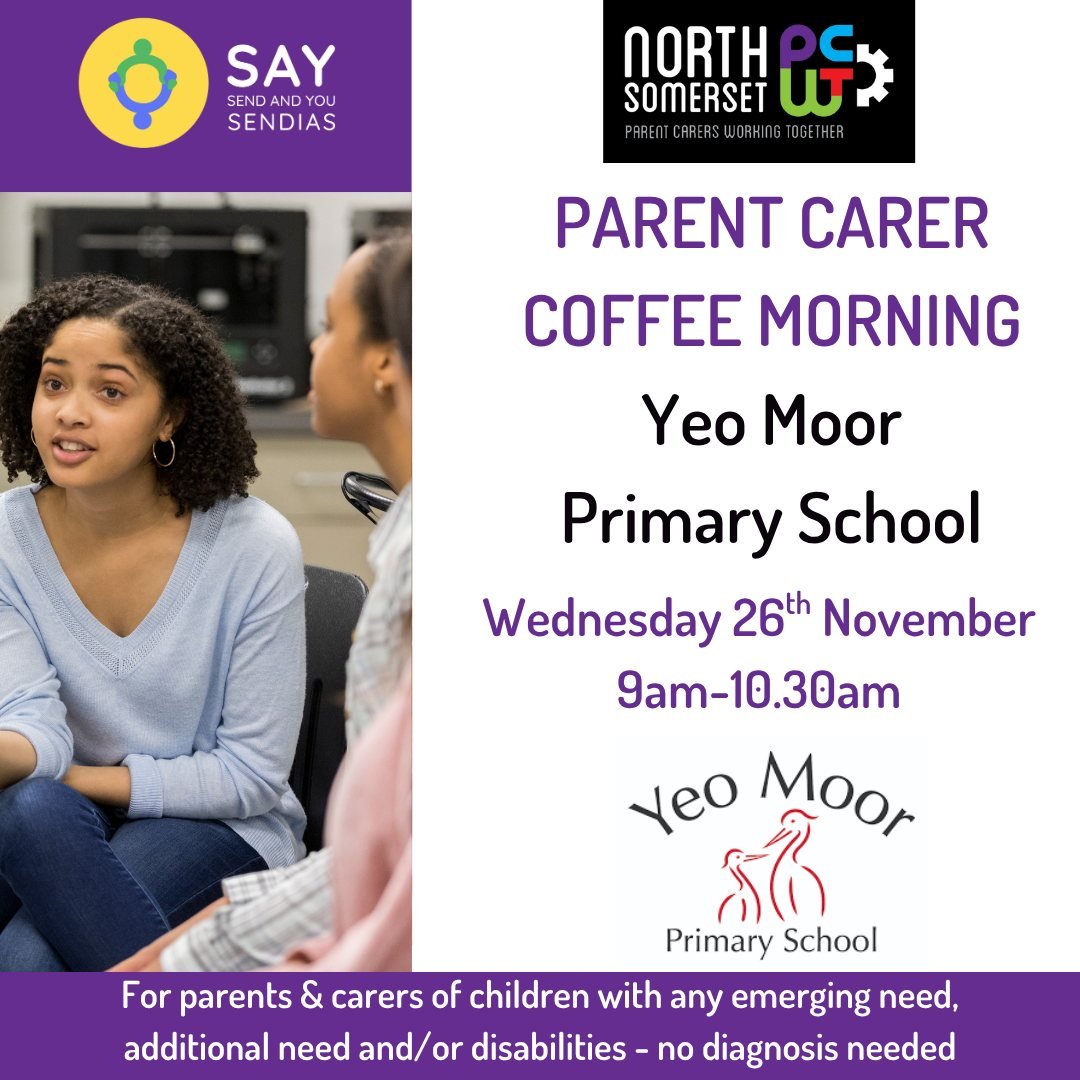 📣 Parent Carers with children at Yeo Moor Primary School &mdash; this one&rsquo;s for you! 🙌

Join us for a drink ☕ and a friendly chat about any concerns or emerging needs your child may have. We&rsquo;re here to listen 🤝 and to signpost you to t