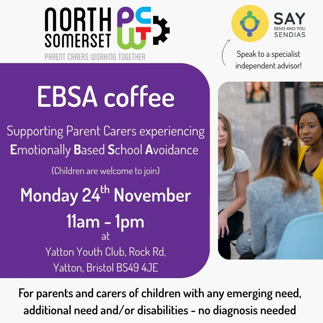 Struggling with Emotionally Based School Avoidance (EBSA)? Join our Peer Support Coffee session to connect with other families and get support! 💜We're joined by SEND and You (SAY), a SENDIAS service, to answer your questions on all things SEND. #EBS