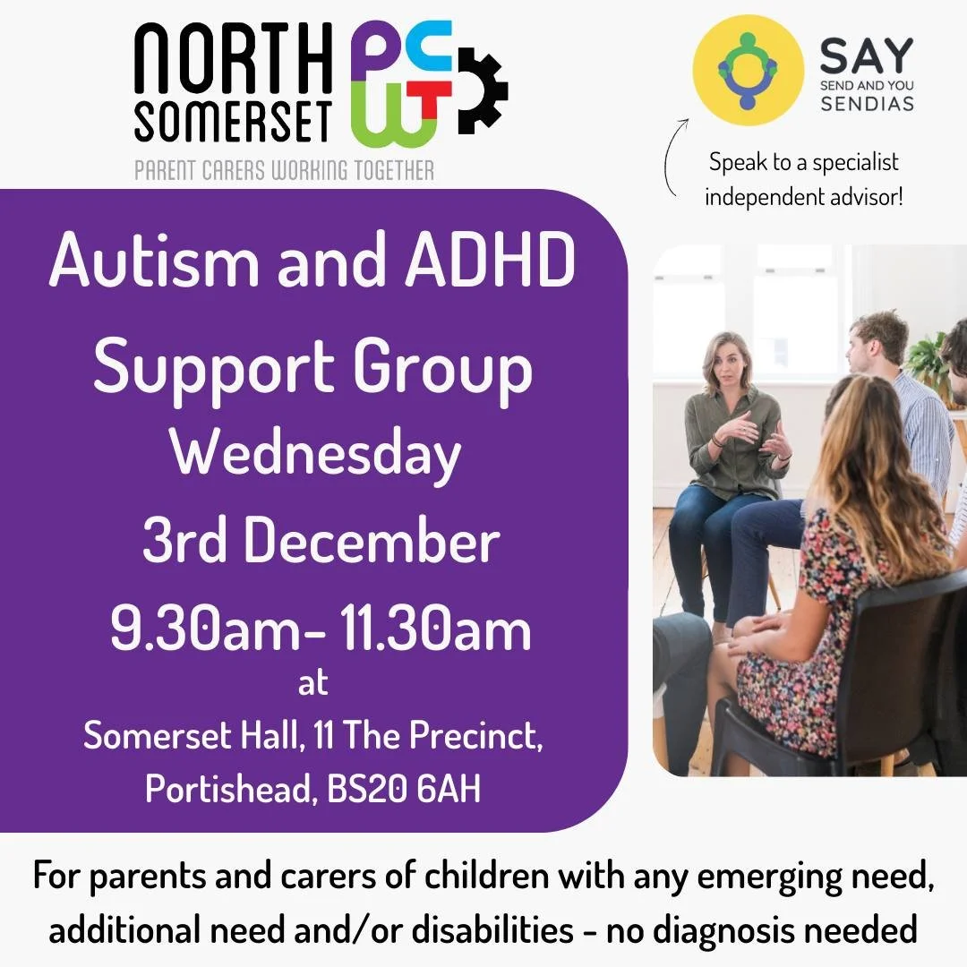 Join us at Somerset Hall in Portishead on the first Wednesday of every month 🏠☕

We're here to offer a listening ear 👂, peer support, and signposting to local services.

This month we are joined by

✨ SEND and You - SAY - SAY they are the SENDIAS (