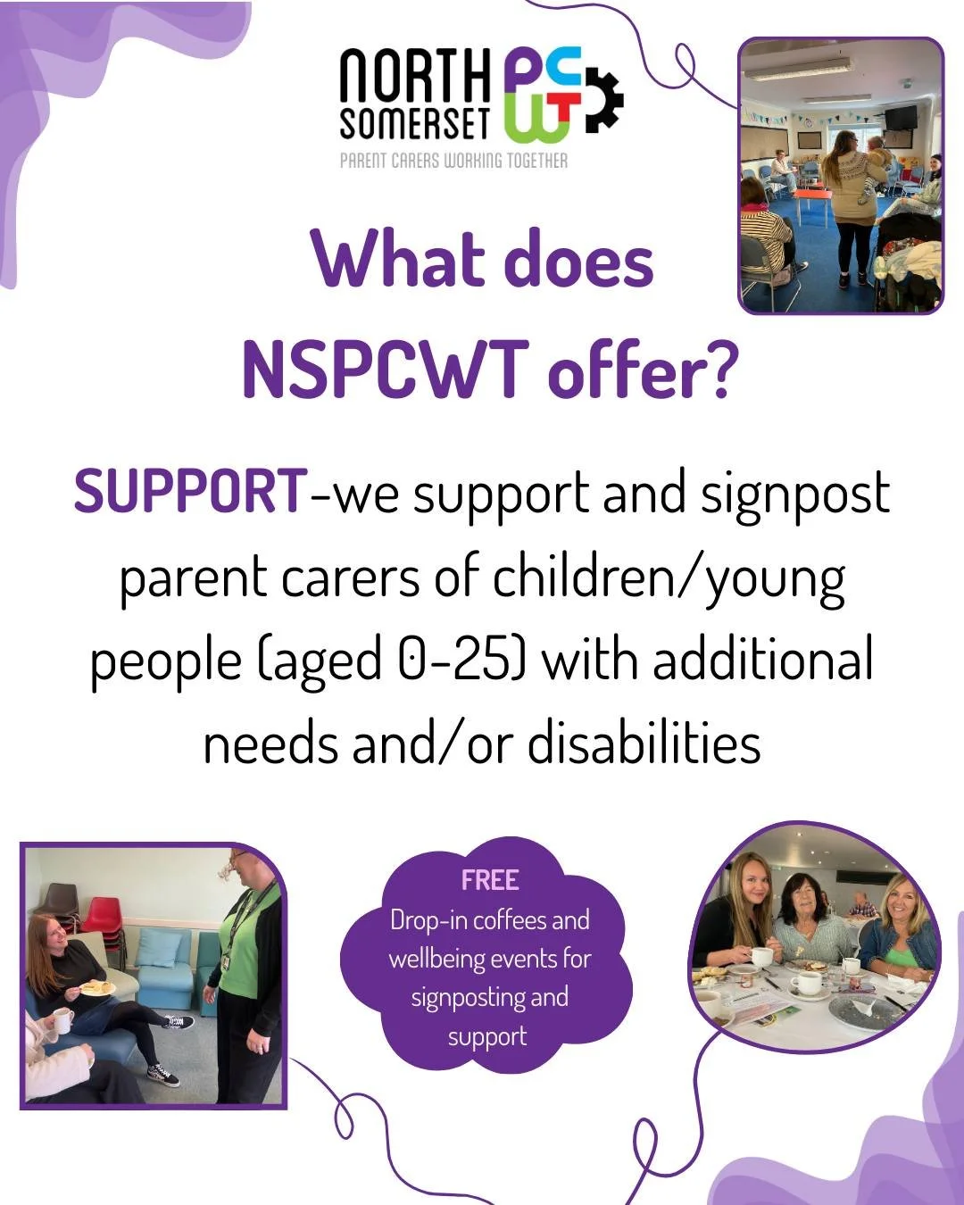 🌟 Who are we?

We are North Somerset Parent Carers Working Together (NSPCWT) &mdash; a not-for-profit CIC and the official independent Parent Carer Forum for North Somerset, commissioned by the Department for Education.

✨What makes us truly unique?