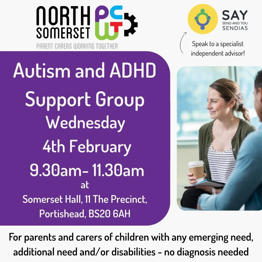Join us at Somerset Hall in Portishead on the first Wednesday of every month 🏠☕

We're here to offer a listening ear 👂, peer support, and signposting to local services.

This month we are joined by

✨ SEND and You - SAY - SAY they are the SENDIAS (