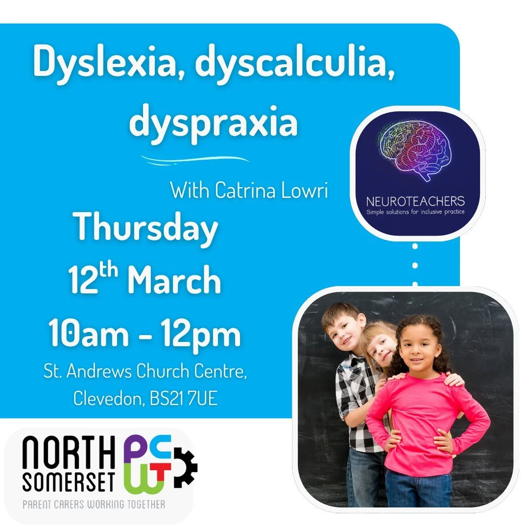 This training is designed to support parent carers in understanding three common neurodivergent learning differences: dyslexia, dyscalculia and dyspraxia. 

NSPCWT welcome parents and professionals to join us with Catrina Lowri from Neuroteachers to 