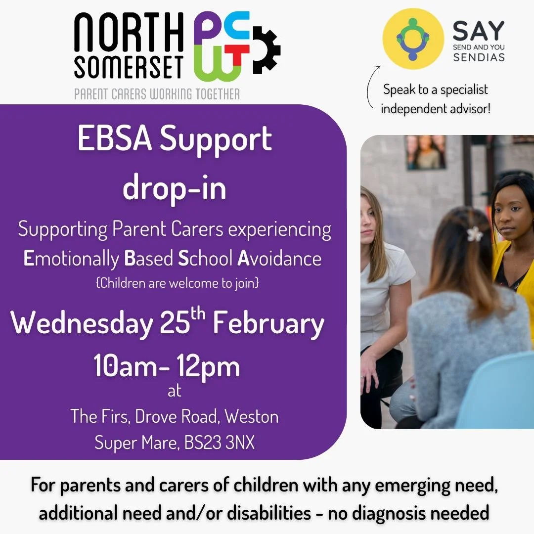 Struggling with Emotionally Based School Avoidance (EBSA)? You are not alone💜

 Join our Peer Support session to connect with others who understand, and find out what support is available to you 🫂🤝

 'EBSA' Support Drop-in session
📍The Firs, Drov