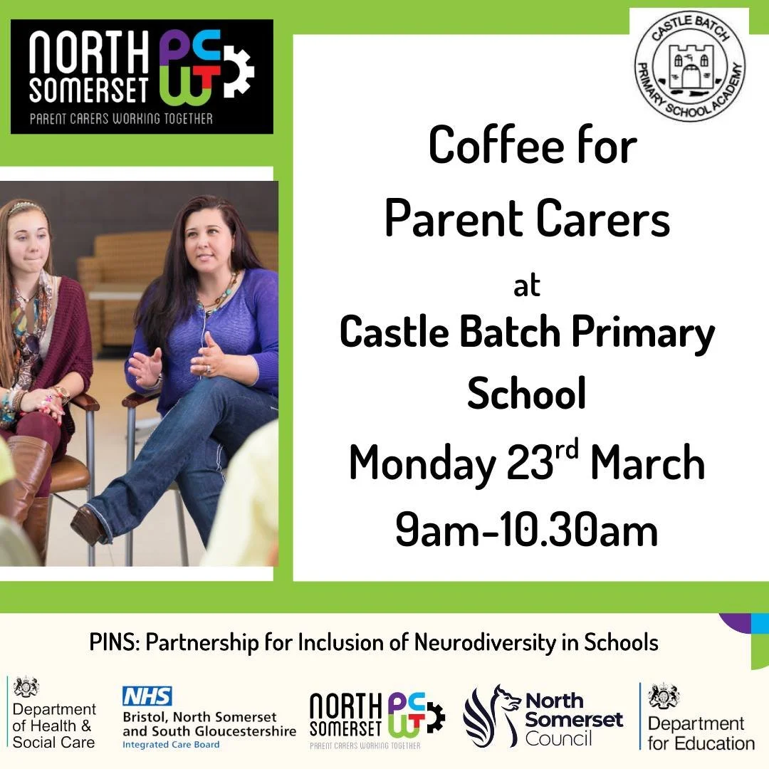 ✨ PINS ✨

We&rsquo;re excited to invite parent carers of Castle Batch Primary School to join us for this friendly meeting 🤝

Come along to learn more about the PINS project, ask questions, and connect with others in your school community. We look fo