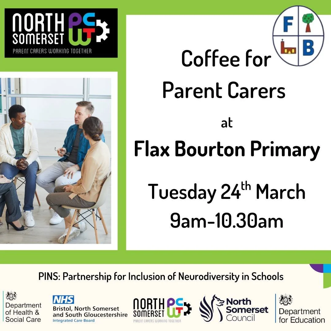 ✨ PINS ✨

We&rsquo;re excited to invite parent carers of Flax Bourton Primary School to join us for this friendly meeting 🤝

Come along to learn more about the PINS project, ask questions, and connect with others in your school community. We look fo