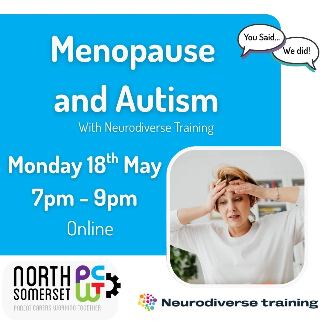 Are you ready for our next session in Menopause? This time relating to autism! 

This training is designed to support parent carers in understanding the unique experience of menopause for autistic individuals. It explores how hormonal changes can int
