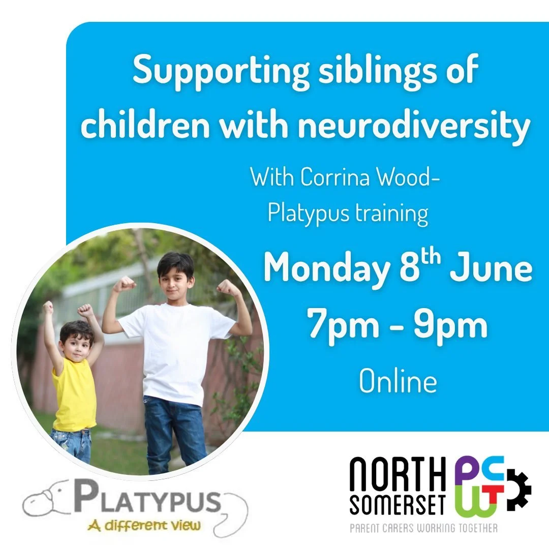 The online version is ready to book! 

This workshop facilitated by Corrina Wood from Platypus Training considers how living with a sibling with SEN can impact on siblings and wider family. We explore how this might present itself, sibling rivalry an