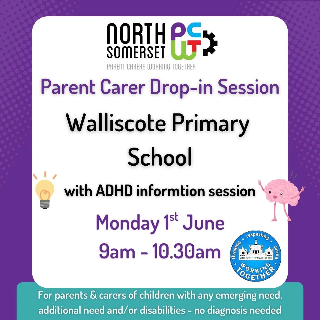 📣 Parent Carers at Walliscote School &mdash; we&rsquo;d love to see you! 🙌

✨ We&rsquo;ll be holding an ADHD information session, offering helpful guidance and space to ask questions.

Come along for a cuppa ☕ and a relaxed chat about any worries, 
